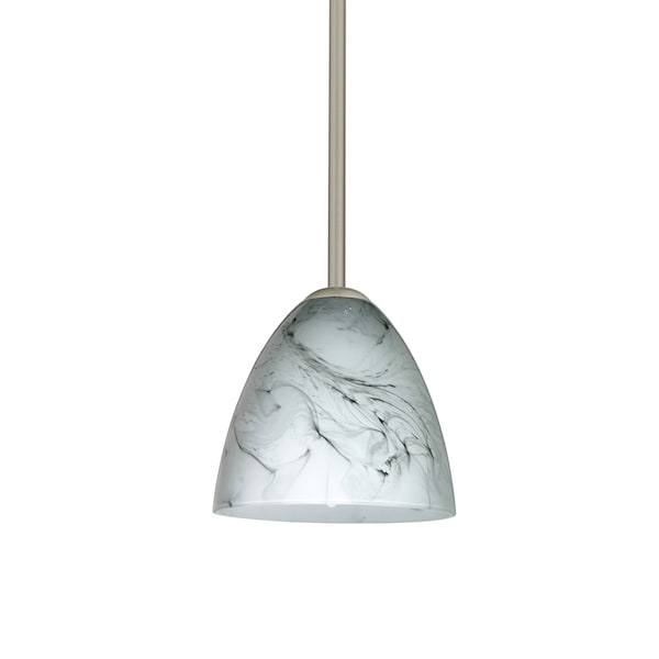 Besa Lighting Vila Stem Pendant, Marble Grigio, Satin Nickel Finish, 1x60W Incandescent 1TT-4470MG-SN - main
